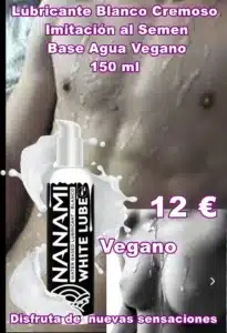 ¿Te habíamos dicho antes que en Nanami solo pensamos en el placer y el disfrute más realista posible? Da la bienvenida a tu marca de lubricantes favorita a un lubricante fuera de serie. Este lubricante blanco con textura cremosa es la simulación casi perfecta (por no decir perfecta al 100%) al semen. Y cuando te decimos que es casi perfecta, es que lo es: Textura: una textura gruesa y cremosa, espesa pero líquida al mismo tiempo, igual que el semen real. Color: un color blanco semi-transparente que, con el paso de los segundos, y al estar en contacto con la piel, se vuelve translúcido. Creerás que es semen real. Nanami White Lube es el lubricante que necesitas si deseas que tus noches (o mañanas, o tardes, o medios días…) se llenen de sensaciones realistas y de lo más placenteras. Disfruta al máximo de la masturbación añadiendo realismo con este lubricante blanco, o utilízalo con tu pareja para añadir ese toque extra se sensualidad que siempre vamos buscando. Nanami White Lube es un gel a base de agua que añade una experiencia erótica debido al color blanco natural del gel. El color blanco simula el esperma de una manera realista. El lubricante blanco a base de agua se extiende fácilmente sobre la piel y asegura una sensación intensa y erótica. ¿Como funciona? Aplica la cantidad deseada de lubricante en las partes del cuerpo que quieras y extiéndelo sobre la piel. La fórmula a base de agua le da al producto una textura ligera y fácil de esparcir, neutra para la piel. Este lubricante crea una sensación suave y confortable durante su uso. Gracias a su fórmula será absorbido en gran medida por la piel con el tiempo, pudiendo aplicar lubricante adicional durante el uso para garantizar un deslizamiento placentero y continuo. Al igual que sus hermanos, este lubricante a base de agua es suave y sedoso, respetuoso con tu piel y apto con látex. Pero no solo eso, sino que, cuando termines de utilizar a Nanami White Lube, podrás observar cómo te ha hidratado la piel, dejándola sedosa y especialmente brillante. Características: 150 ml Imitación al semen hiper realista No daña el Ph natural de la piel Base de agua Textura cremosa Vegano Lubricante de color blanco Apto con preservativos de látex Respetuoso con la piel Hidratante Ingredientes: Aqua, Propylene Glycol, Glycerin, Hydroxyethylcellulose, Citric Acid, Sodium Cetearyl Sulfate, Potassium Sorbate, Sodium Benzoate.