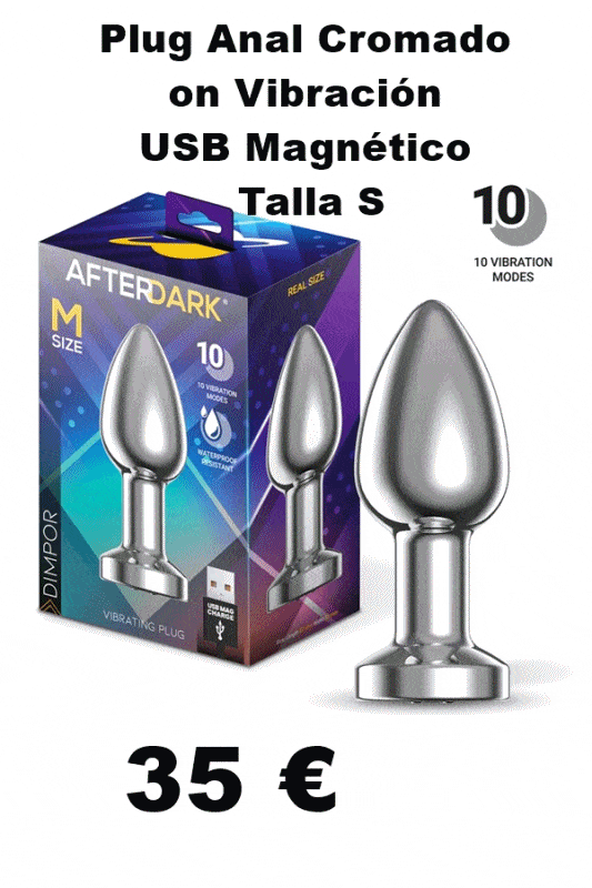 Plug Anal Cromado con Vibración USB Magnético Talla M