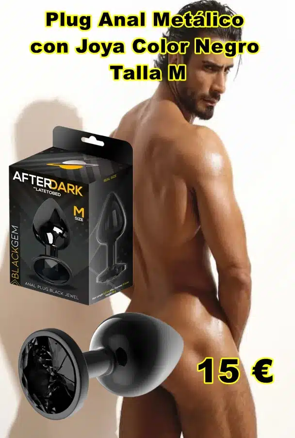 Plug Anal Metálico con Joya Color Negro Talla M