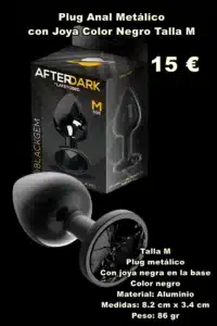 Blackgem Plug Anal Metálico con Joya Color Negro Talla M