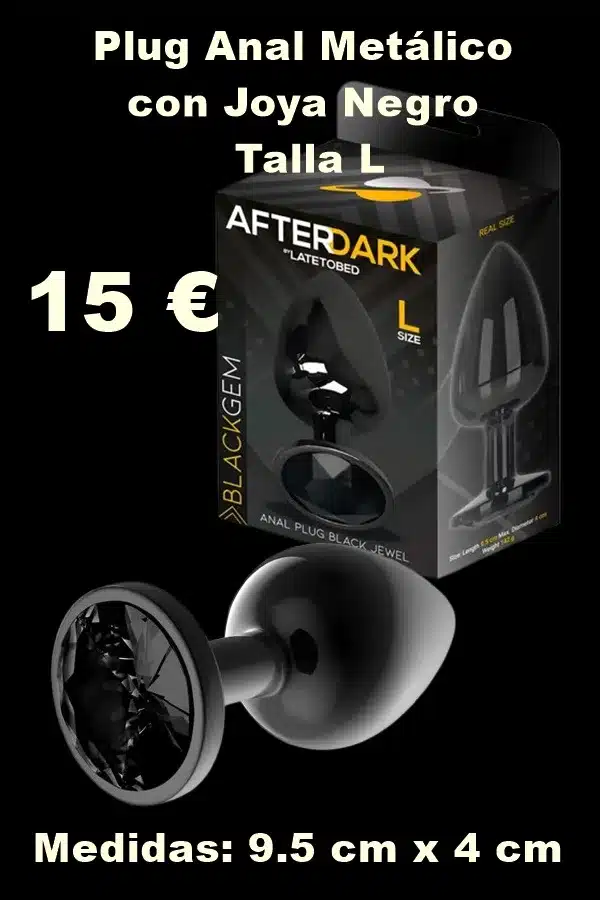 Plug Anal Metálico con Joya Negro Talla L