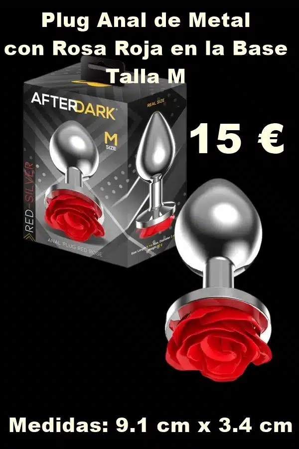Plug Anal de Metal con Rosa Roja en la Base Talla M