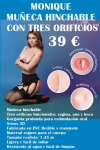 MONIQUE MUÑECA HINCHABLE CON TRES ORIFICIOS