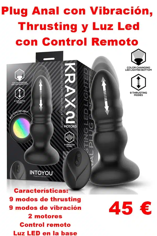 Plug Anal con Vibración, Thrusting y Luz Led con Control Remoto