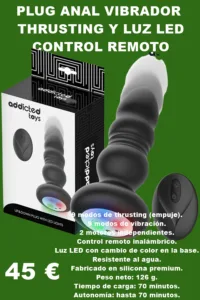 PLUG ANAL VIBRADOR THRUSTING Y LUZ LED CONTROL REMOTO
