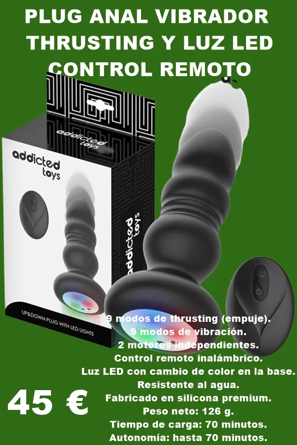 PLUG ANAL VIBRADOR THRUSTING Y LUZ LED CONTROL REMOTO