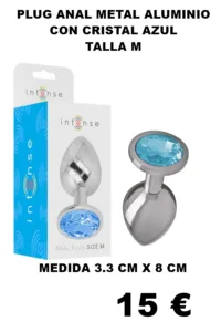 PLUG ANAL METAL ALUMINIO CON CRISTAL AZUL TALLA M