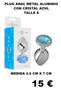 PLUG ANAL METAL ALUMINIO CON CRISTAL AZUL TALLA S
