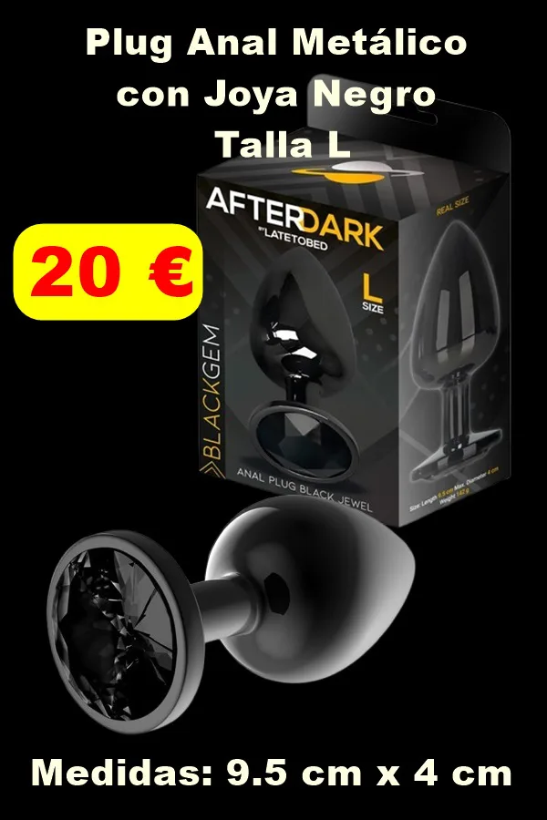 Plug Anal Metálico con Joya Negro Talla L