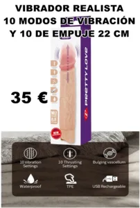 VIBRADOR REALISTA 10 MODOS DE VIBRACIÓN Y 10 DE EMPUJE 22 CM NATURAL