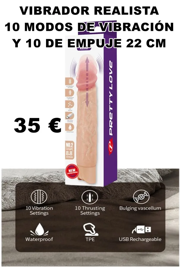 VIBRADOR REALISTA 10 MODOS DE VIBRACIÓN Y 10 DE EMPUJE 22 CM NATURAL